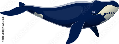 Cartoon bowhead whale character. Ocean wildlife and aquatic animal cute personage. North sea big mammal, underwater fauna isolated vector character, bowhead whale funny mascot photo