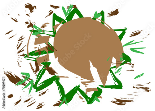 Green and brown graffiti speech bubble. Abstract modern Messaging sign street art decoration, Discussion icon performed in urban painting style.