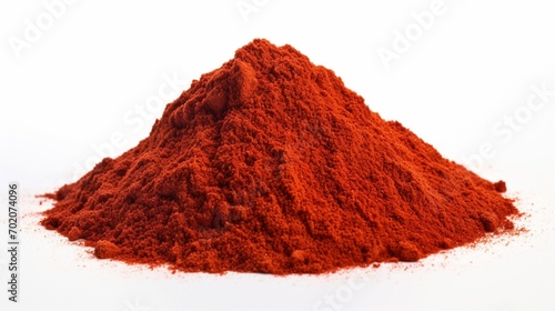 an isolated pile of ground paprika on a white background, showcasing the spice's rich red color and smoky flavor.