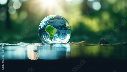 Ball shaped earth and blue water , safe nature earth day concept