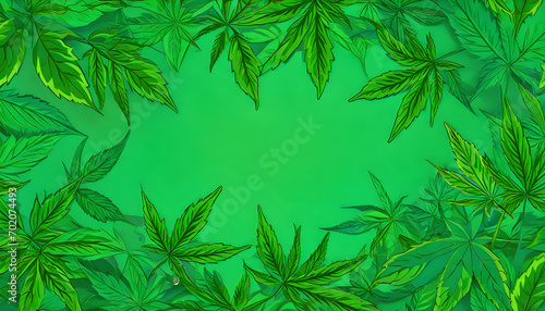 Greeting card template decorated with marijuana leaves Leave space for text.