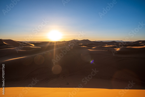 Landscapes of the Shara desert. Merzogua town. Winter in the desert. Sunrise. Sand photo