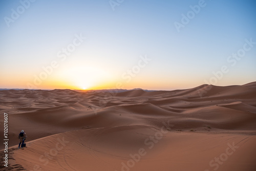 Landscapes of the Shara desert. Merzogua town. Winter in the desert. Sunrise. Sand