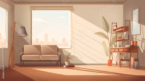 Interior design of living room with furniture  house plants and decor  simple studio room vector illustration product promotion.  generative ai
