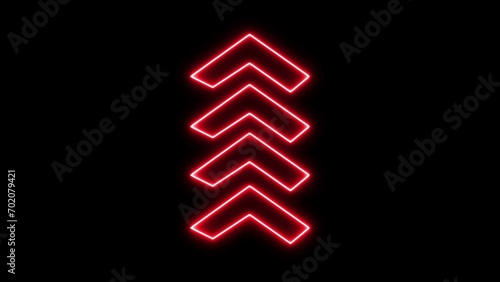 Neon red arrows pointing upwards on a black background.