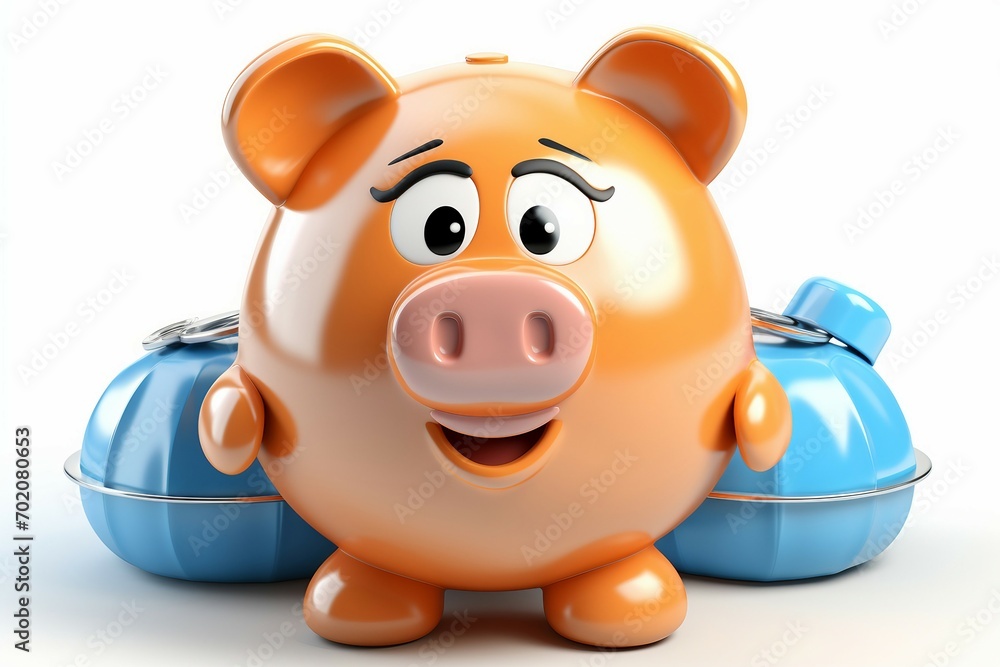 Fototapeta premium a piggy bank with two blue containers