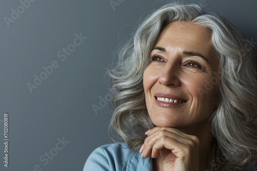 a woman with grey hair smiling