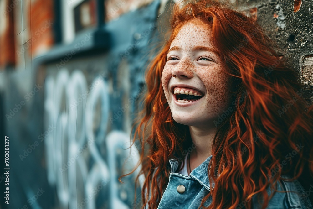 a girl with red hair and freckles smiling