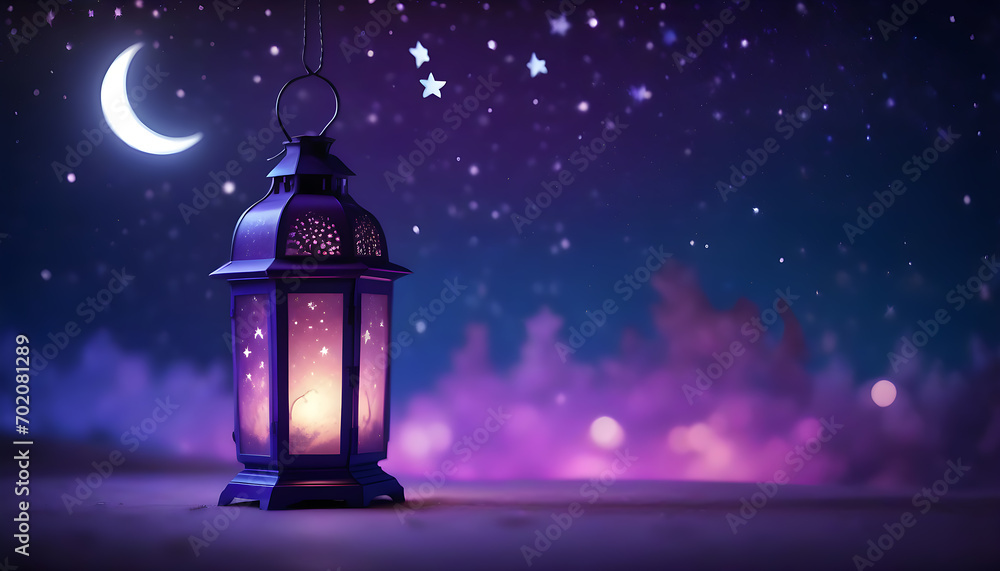 Arabic lantern with burning candle and bokeh lights in background Ramadan generative ai Arabic lantern with burning candle and bokeh lights in background Ramadan generative ai