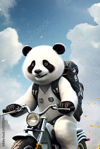 a Panda Bear Cartoon Character in a Fantasy Sky