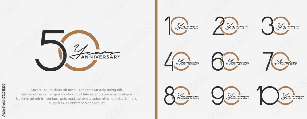set of anniversary logo black and brown color on white background for celebration moment - obrazy, fototapety, plakaty 