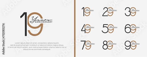 set of anniversary logo black and brown color on white background for celebration moment photo