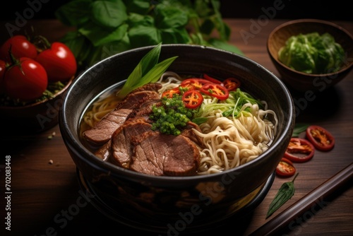 Pho Bo soup with meat and noodles