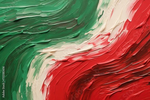 Abstract art, impasto, green and red, top view of the Belarusian flag