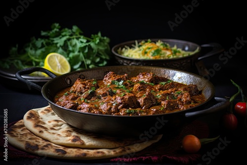 Pakistani lamb with North Indian curry, lamb gosht nirahi karahi kadai