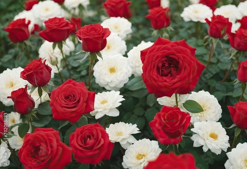 Rose Nostalgie Red white roses in the park garden