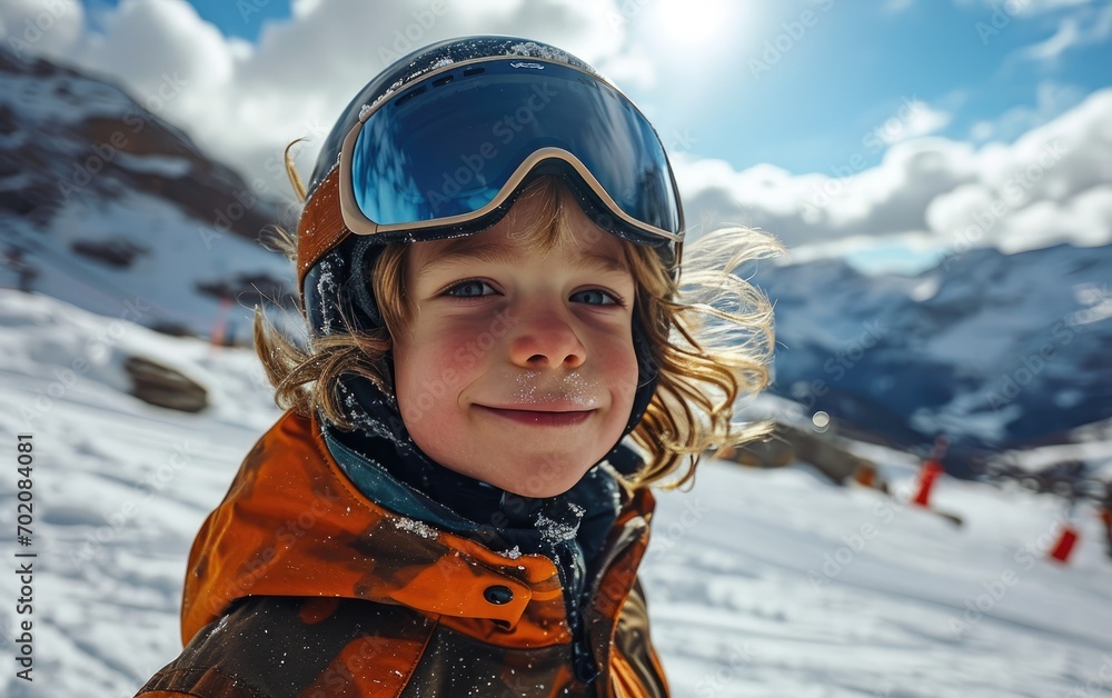 boy skier with Ski goggles and Ski helmet on the snow mountain boy skier with Ski goggles and Ski helmet on the snow mountain
