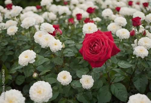 Rose Nostalgie Red white roses in the park garden