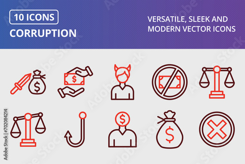 Corruption Thick Line Two Colors Icons Set