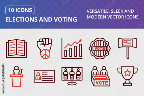 Elections And Voting Thick Line Two Colors Icons Set
