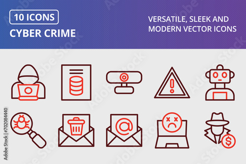 Cyber Crime Thick Line Two Colors Icons Set