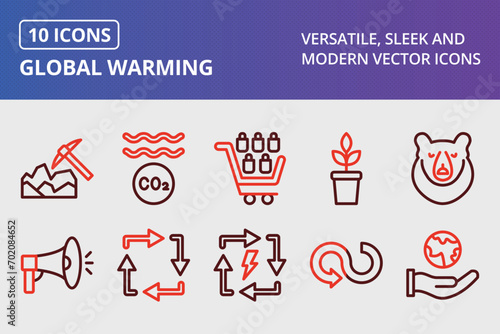 Global Warming Thick Line Two Colors Icons Set