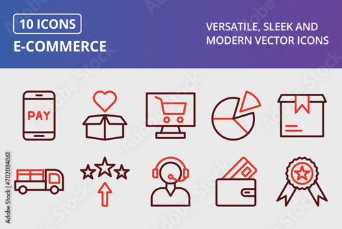 E-Commerce Thick Line Two Colors Icons Set