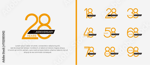 set of anniversary logo yellow color and black ribbon on white background for celebration moment photo