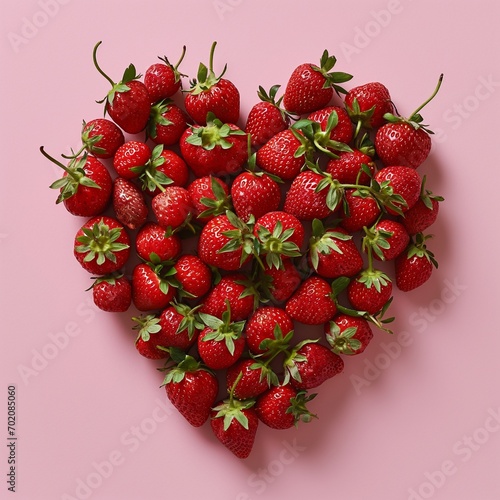 strawberries in the shape of heart on pale pink background