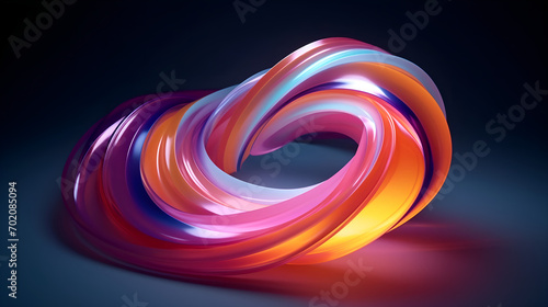 Abstract dark background with bright multicolored glowing neon shape. Futuristic energy concept. AI generative.