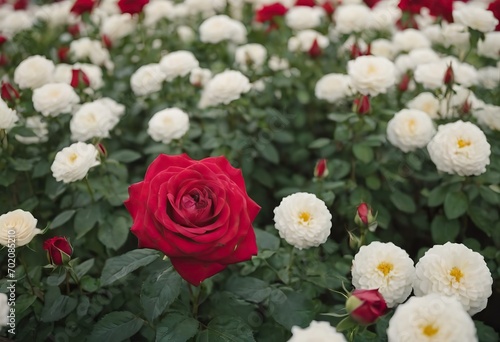 Rose Nostalgie Red white roses in the park garden