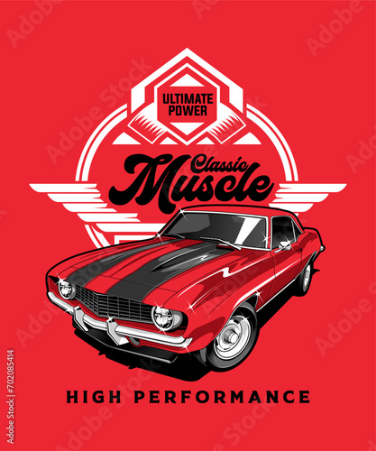 Classic Muscle Performance Vintage Vector Illustration