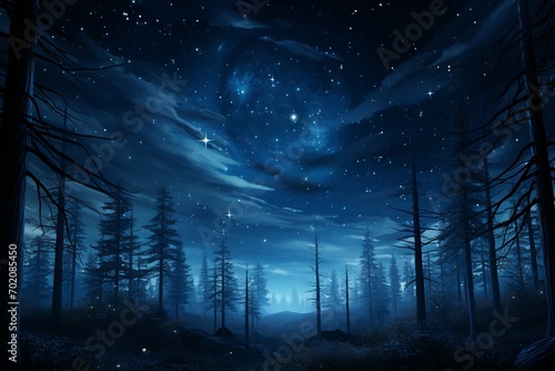a night sky with stars and trees