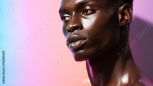Contemplative Young Man With Striking Features Against a Pastel-Colored Background