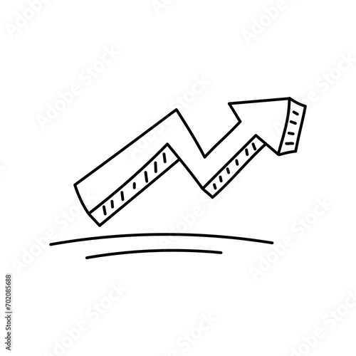 Growth arrow icon Isolated on white background. Hand-drawn style. Cartoon doodle rising arrow for business presentations. Vector illustration.