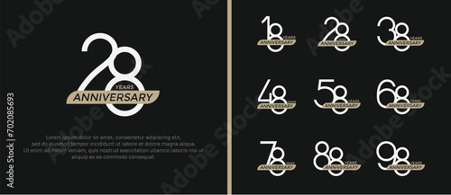 set of anniversary logo white color and brown ribbon on black background for celebration moment