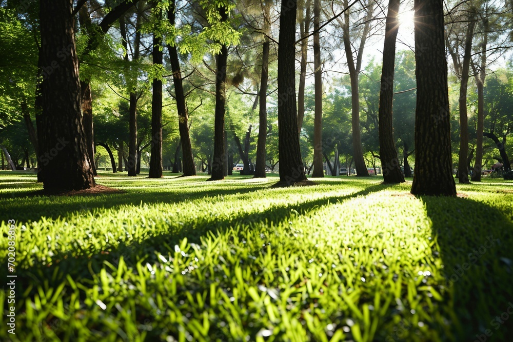 Obraz premium a grass field with trees and grass in the back