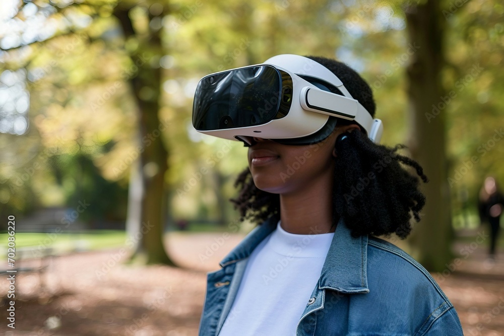 a woman wearing a vr headset