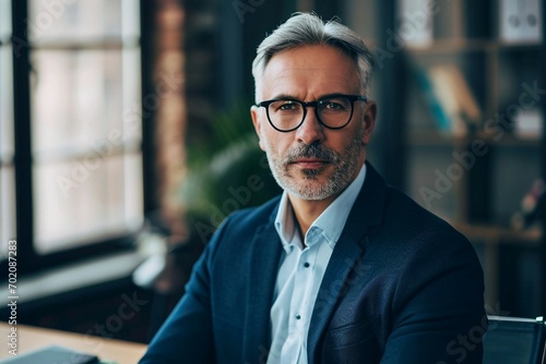 a man wearing glasses and a suit