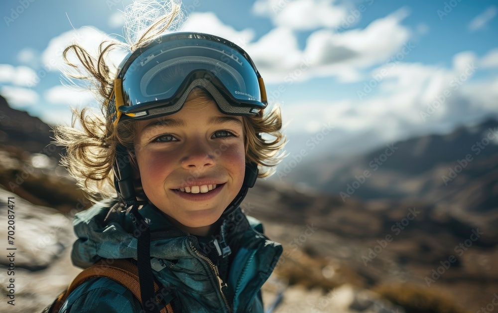 boy skier with Ski goggles and Ski helmet on the snow mountain boy skier with Ski goggles and Ski helmet on the snow mountain