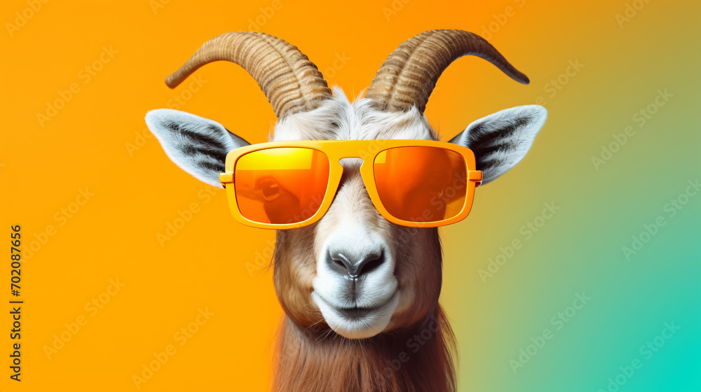 Creative animal concept. Ibex in sunglass
