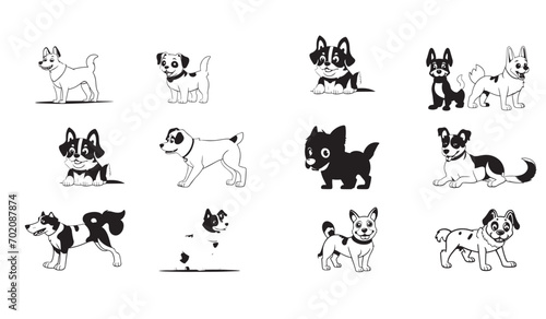 isolated black silhouette of a cute dog, collection set, vector © Nafi