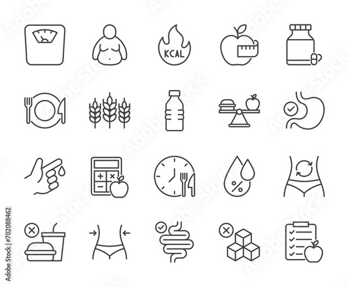 Diet and nutrition line icons set vector illustration. editable stroke photo