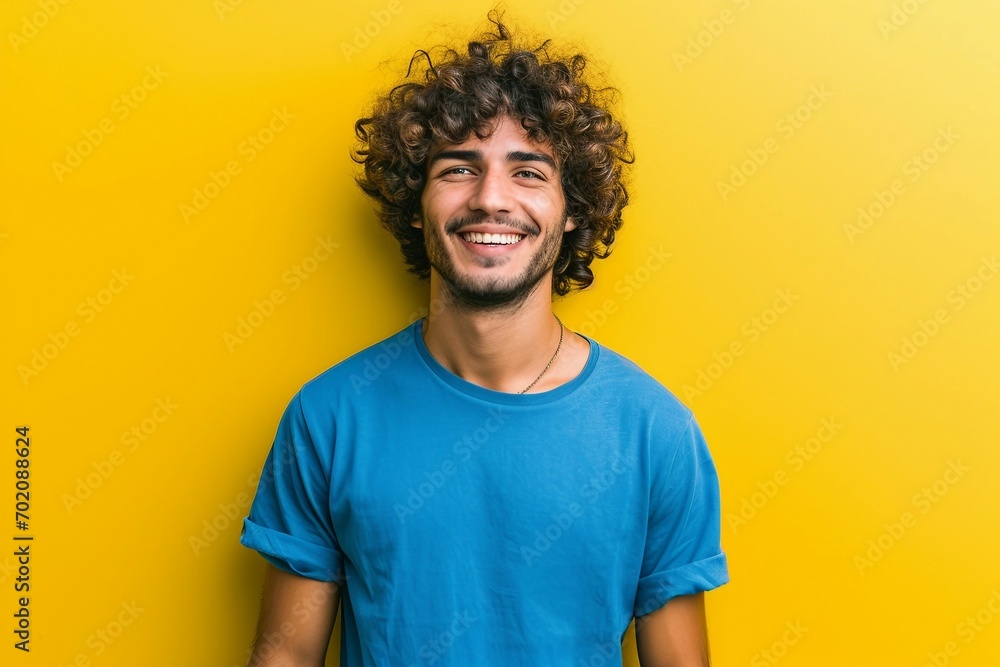 a man smiling with curly hair a man smiling with curly hair