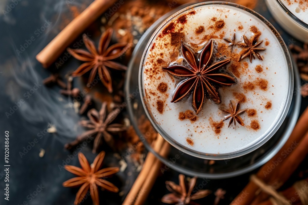 a glass of drink with spices a glass of drink with spices