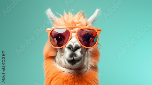 Creative animal concept. Llama in sunglass