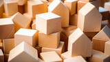 Close up of square wood blocks blank Wooden cudes