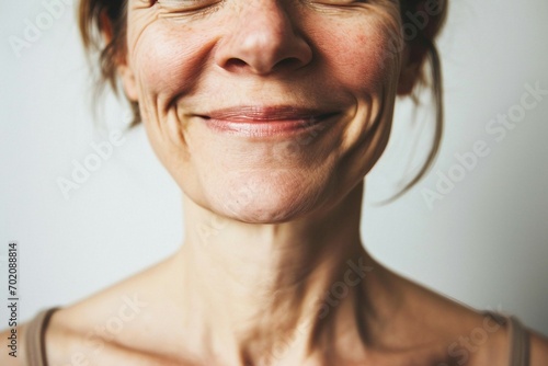 a woman smiling with closed eyes