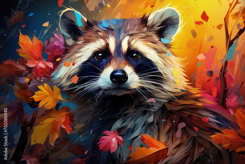 Bright and Colorful A Fauvism Style of a Raccoon, Generative Ai