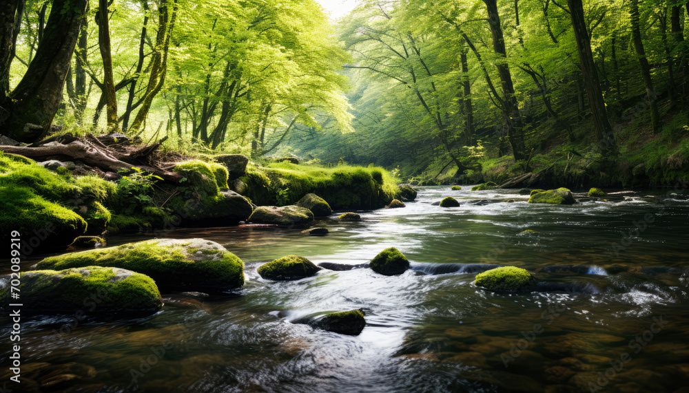 Obraz premium Tranquil Scene of a Flowing Creek in a Lush Rainforest